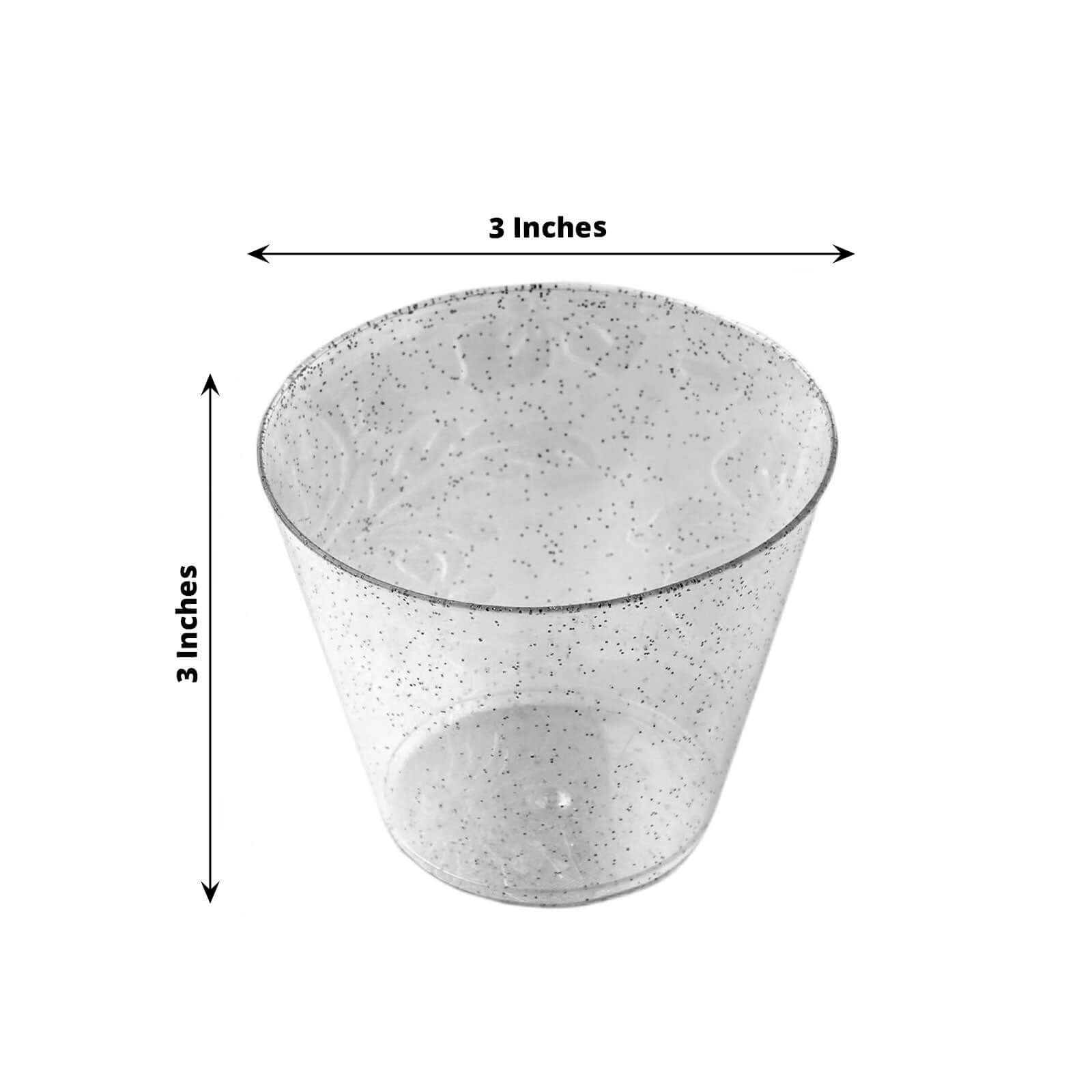 12-Pack Plastic Party Glasses Silver Glittered - Sparkly Disposable Cups for Events 9oz