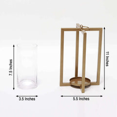 Lantern Candle Holder Gold Metal Geometric Cross Bar Design - Suitable for Modern Home and Event Centerpieces 11"
