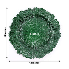 6-Pack Acrylic Plastic Round Charger Plates 13" in Hunter Emerald Green with Reef Design, Dinner Charger Tableware