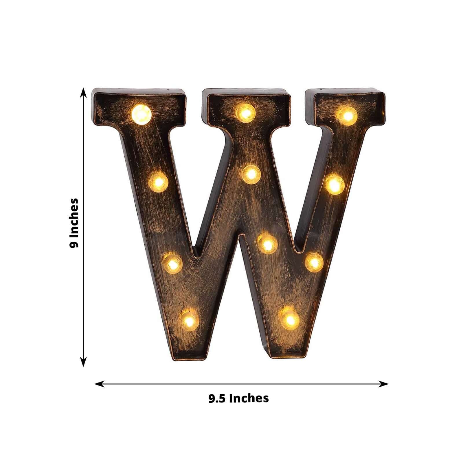 LED Marquee Letter "W" Industrial Style Antique Black - Light-Up Alphabet Sign for Weddings & Displays 9"