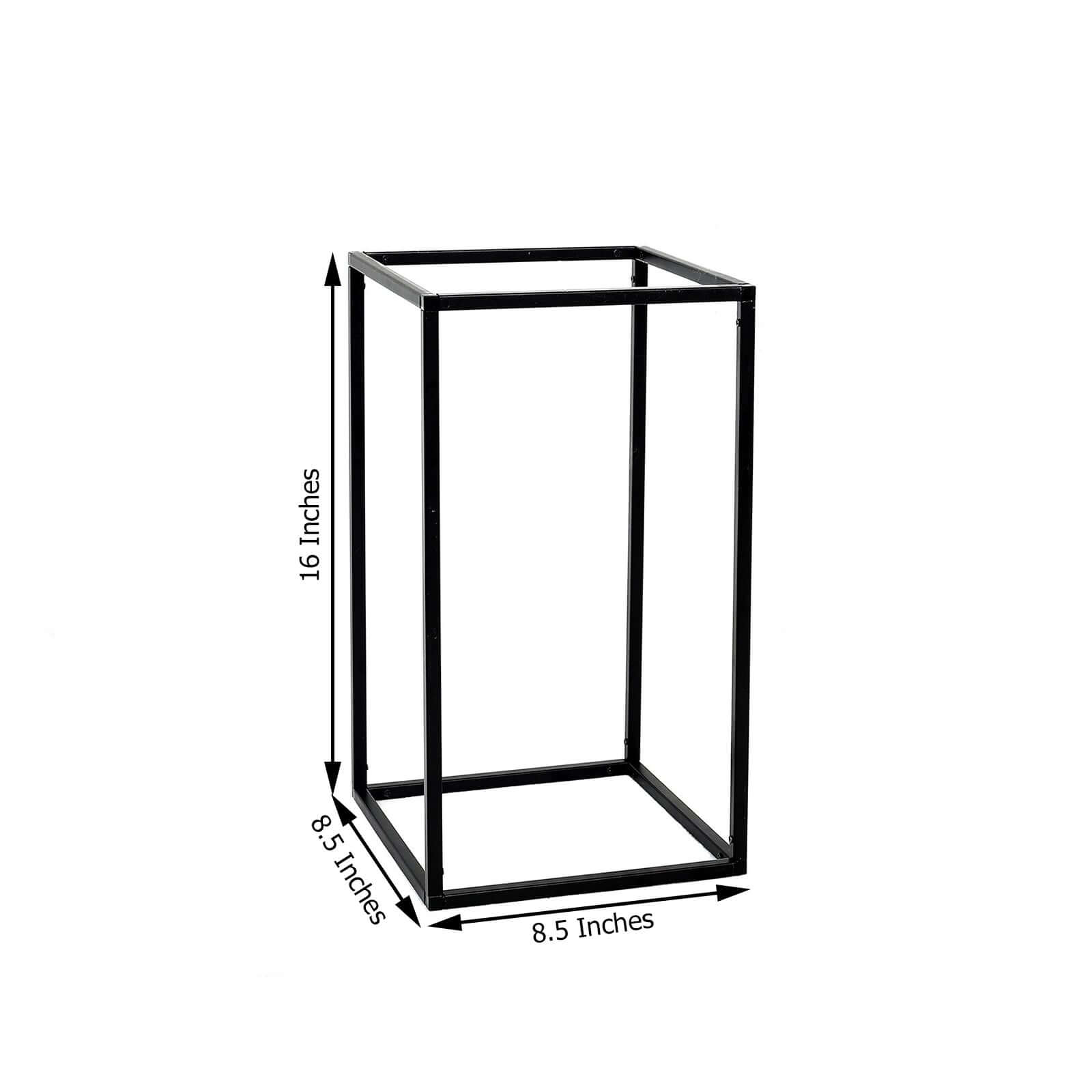 2-Pack Wedding Flower Stand Matte Black Metal Geometric Column Frame Rectangular - Versatile Floral Pedestal for Sophisticated Arrangements 16"