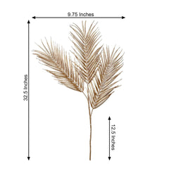 2 Stems Artificial Palm Leaf Branch Metallic Gold - Tropical Faux Stems Vase Filler Floral Backdrop Table Decor 32"