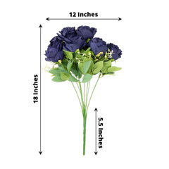 2 Bushes 18" Real Touch Navy Blue Artificial Rose Flower Bouquet, Silk Long Stem Flower Arrangements