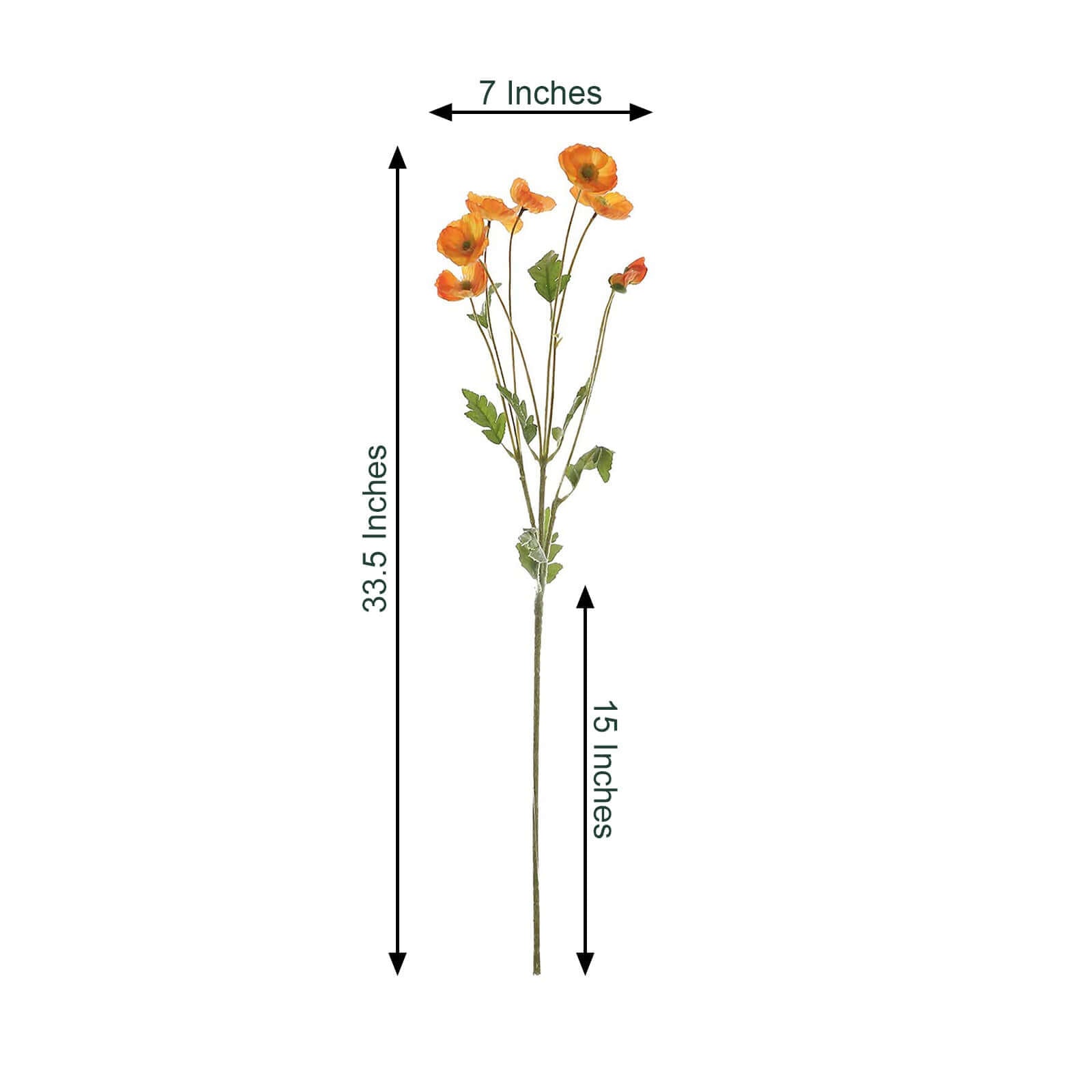 2 Stems 33" Orange Artificial Silk Poppy Flower Bouquet Bushes