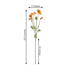 2 Stems 33" Orange Artificial Silk Poppy Flower Bouquet Bushes