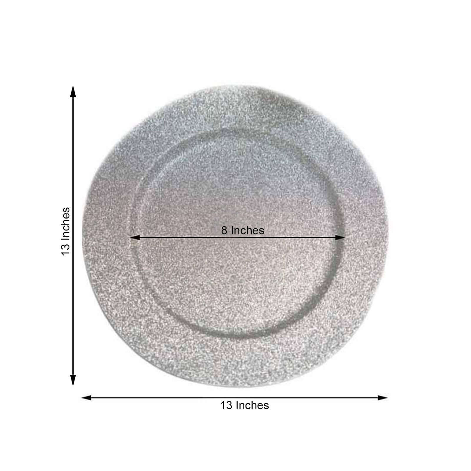 6-Pack Acrylic Plastic Round Charger Plates 13" in Silver with Dust Free Glitter Finish, Decorative Dinner Party Charger Tableware