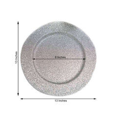 6-Pack Acrylic Plastic Round Charger Plates 13" in Silver with Dust Free Glitter Finish, Decorative Dinner Party Charger Tableware
