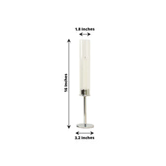2-Pack Silver Metal Taper Candlestick Holders, Clear Glass Hurricane Candle Stands With Chimney Candle Shades 16"
