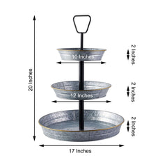 3-Tier Galvanized Metal Cupcake Stand 20" Silver - Sturdy Dessert Serving Tray Platter for Rustic Themed Weddings Backyard Parties & Holiday Spreads