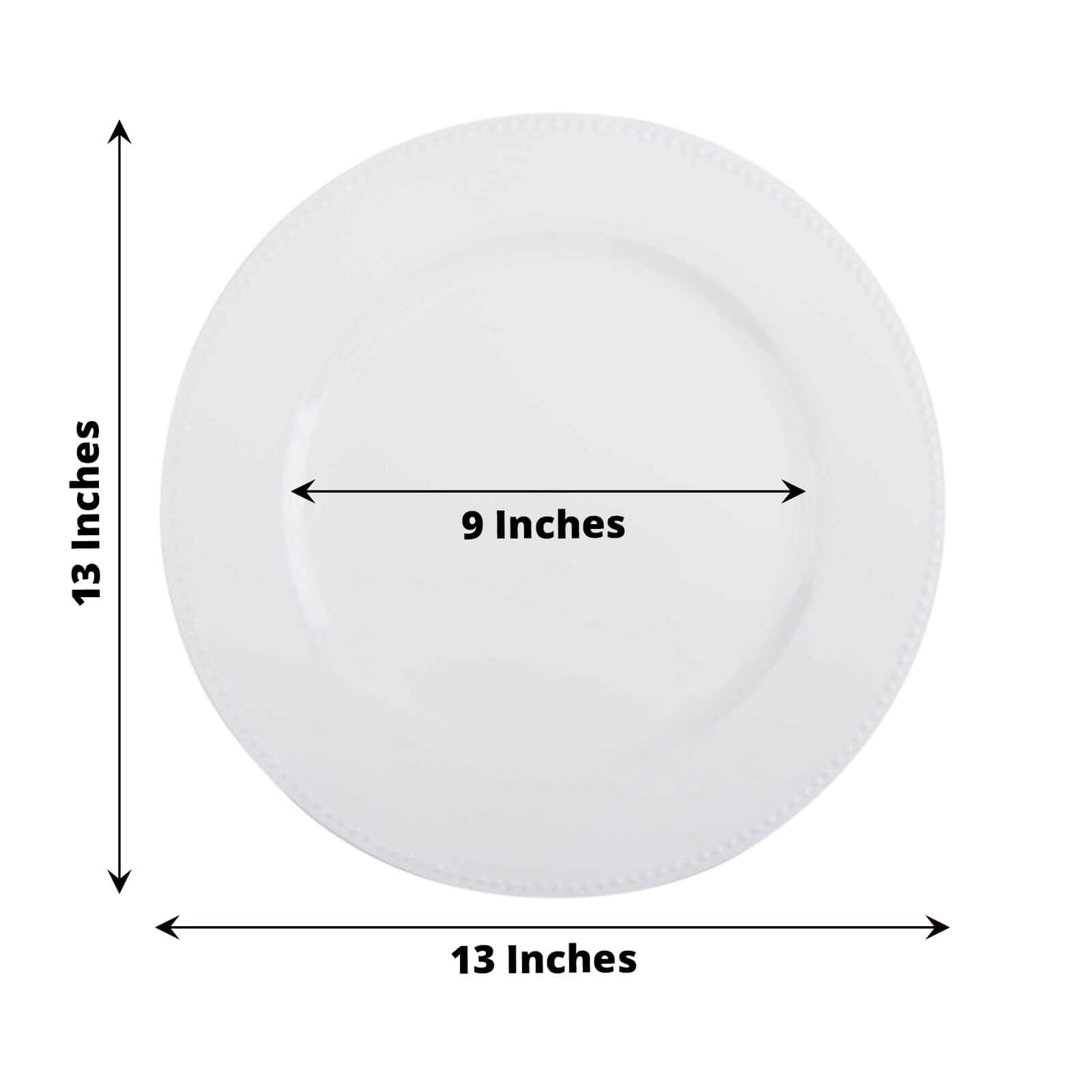 6-Pack Acrylic Round Charger Plates 13" in White with Beaded Rim, Dinner Charger Event Tabletop Decor