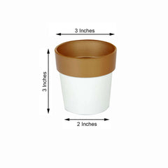 3-Pack Flower Plant Pots Small Design White with Gold Rim - Plastic Indoor Decorative Planters 3"