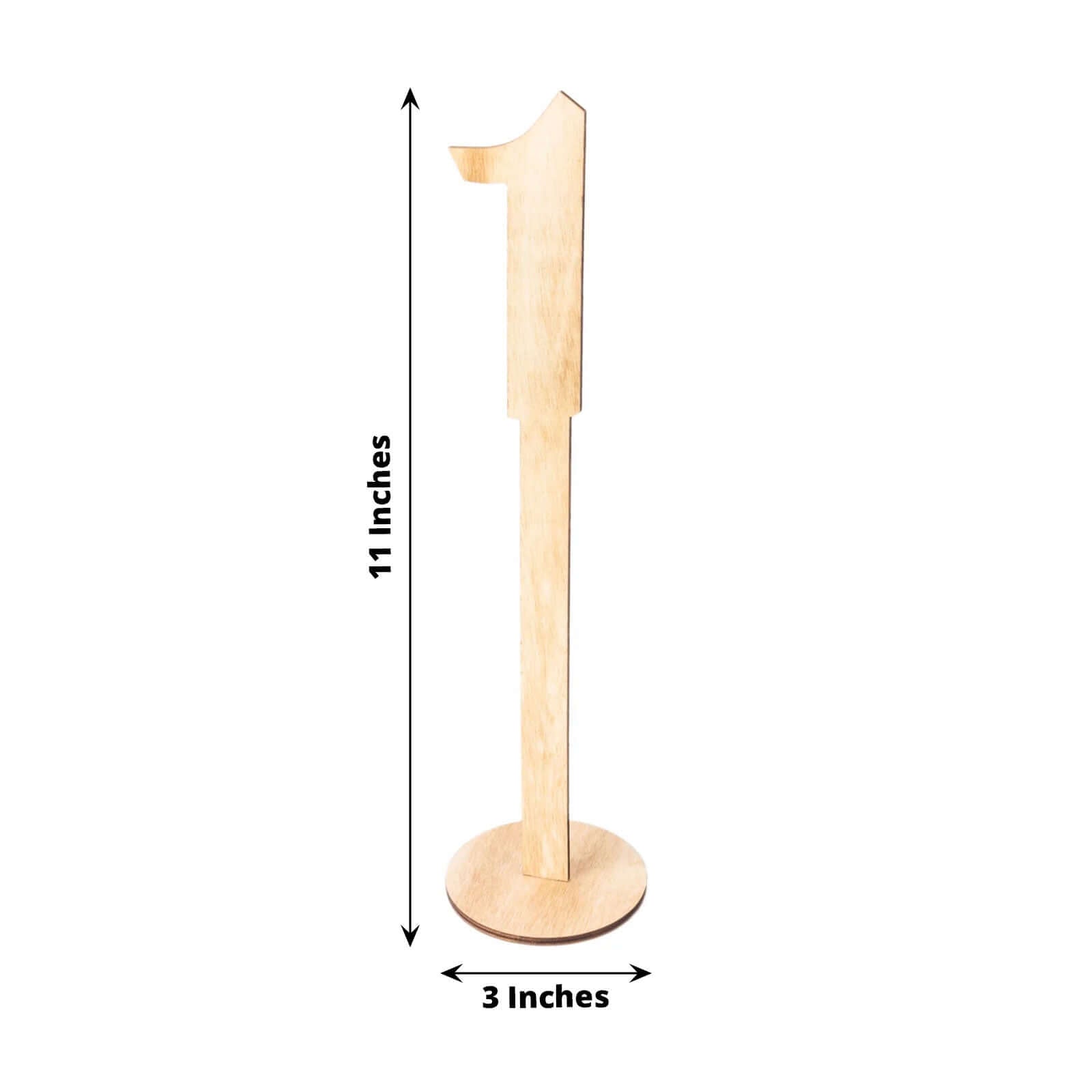 Set of 20 Wooden Wedding Table Numbers Natural 1-20 with Round Holder Base - Rustic Table Signs for Receptions 11" Tall
