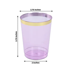 25-Pack Plastic Tumbler Cups Transparent Purple with Gold Rim - Stylish Disposable Party Glasses 10oz
