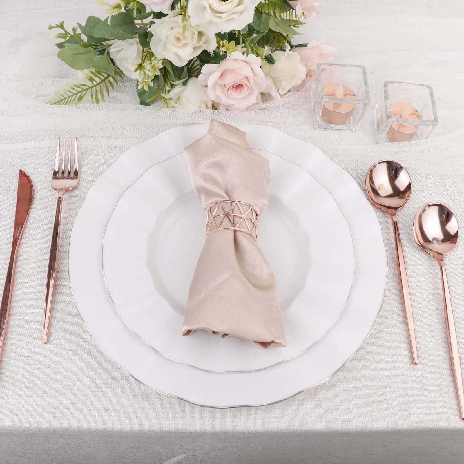 24-Pack Plastic Spoons Glossy Rose Gold - Premium Heavy Duty Disposable Silverware 8"