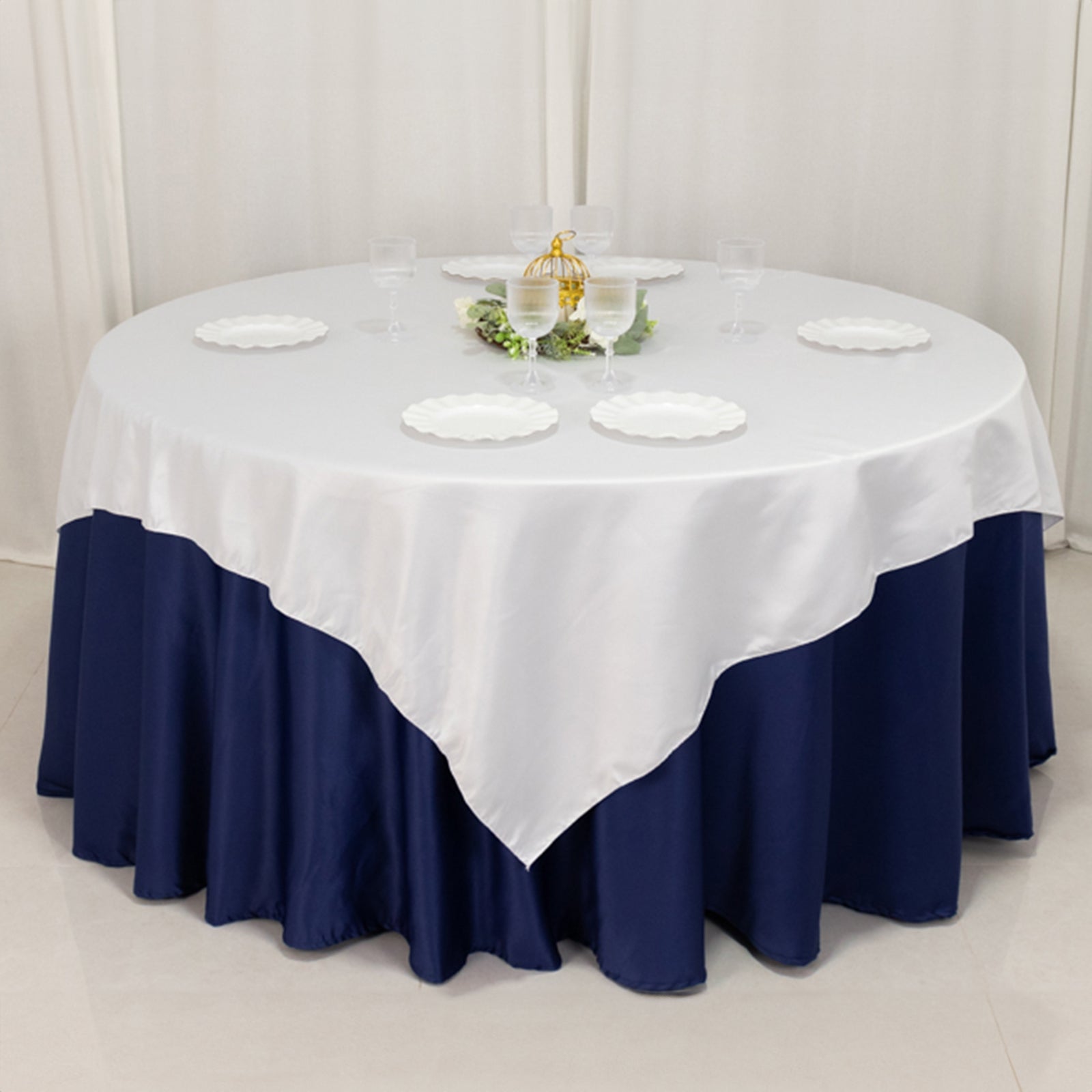 Lamour Satin 72"x72" Table Overlay Square Tablecloth White - Smooth Finish for Luxurious Events