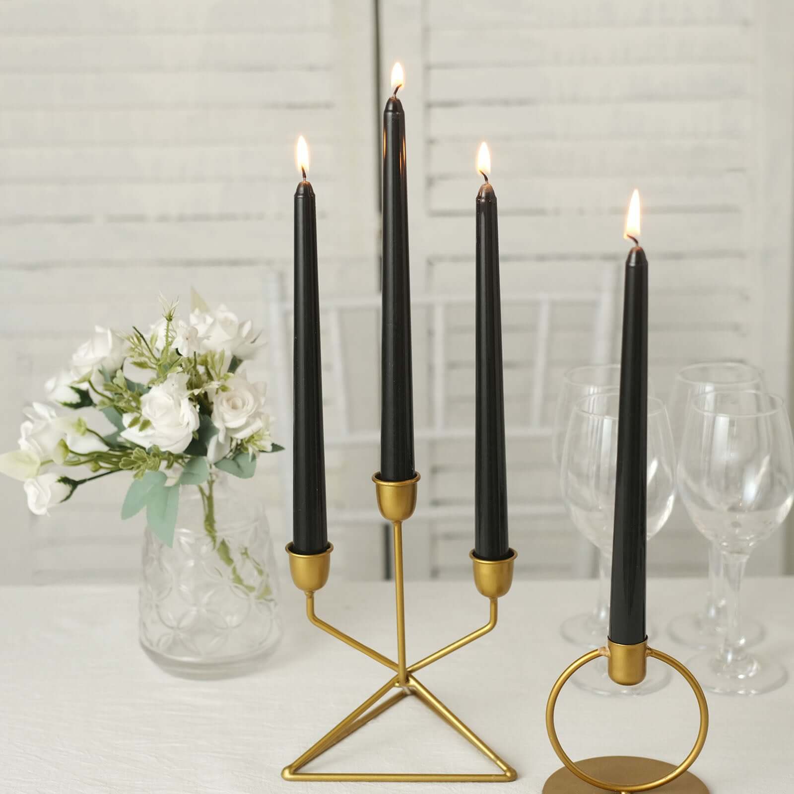 12-Pack Taper Candles Premium Wax Design Black - Unscented Candles for Upscale Settings 10"