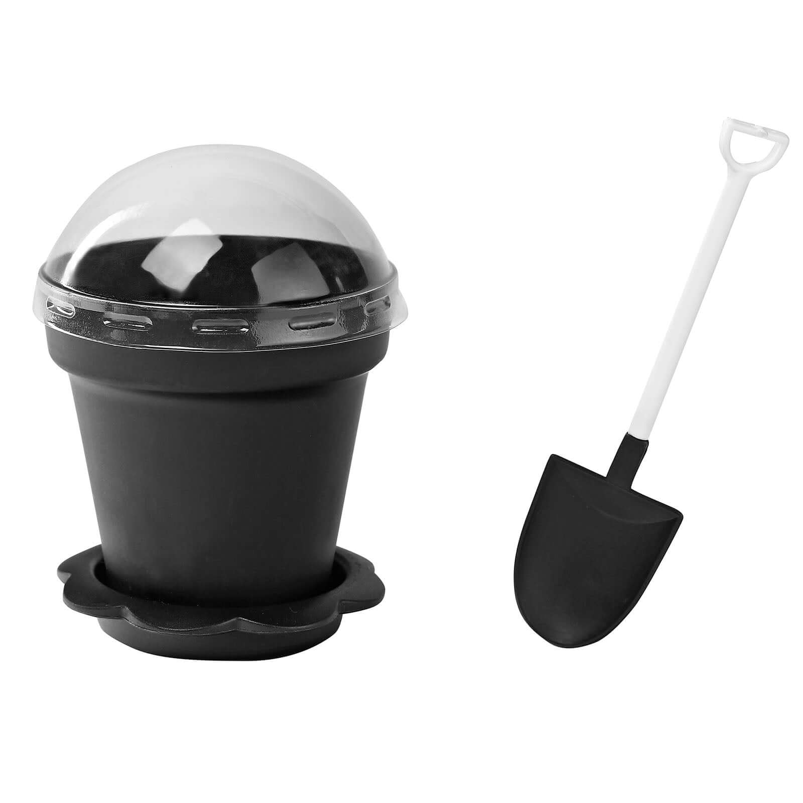 12-Pack Dessert Cups Succulent Planter Design Black - Plastic Serving Cups with Lids and Shovels 4"