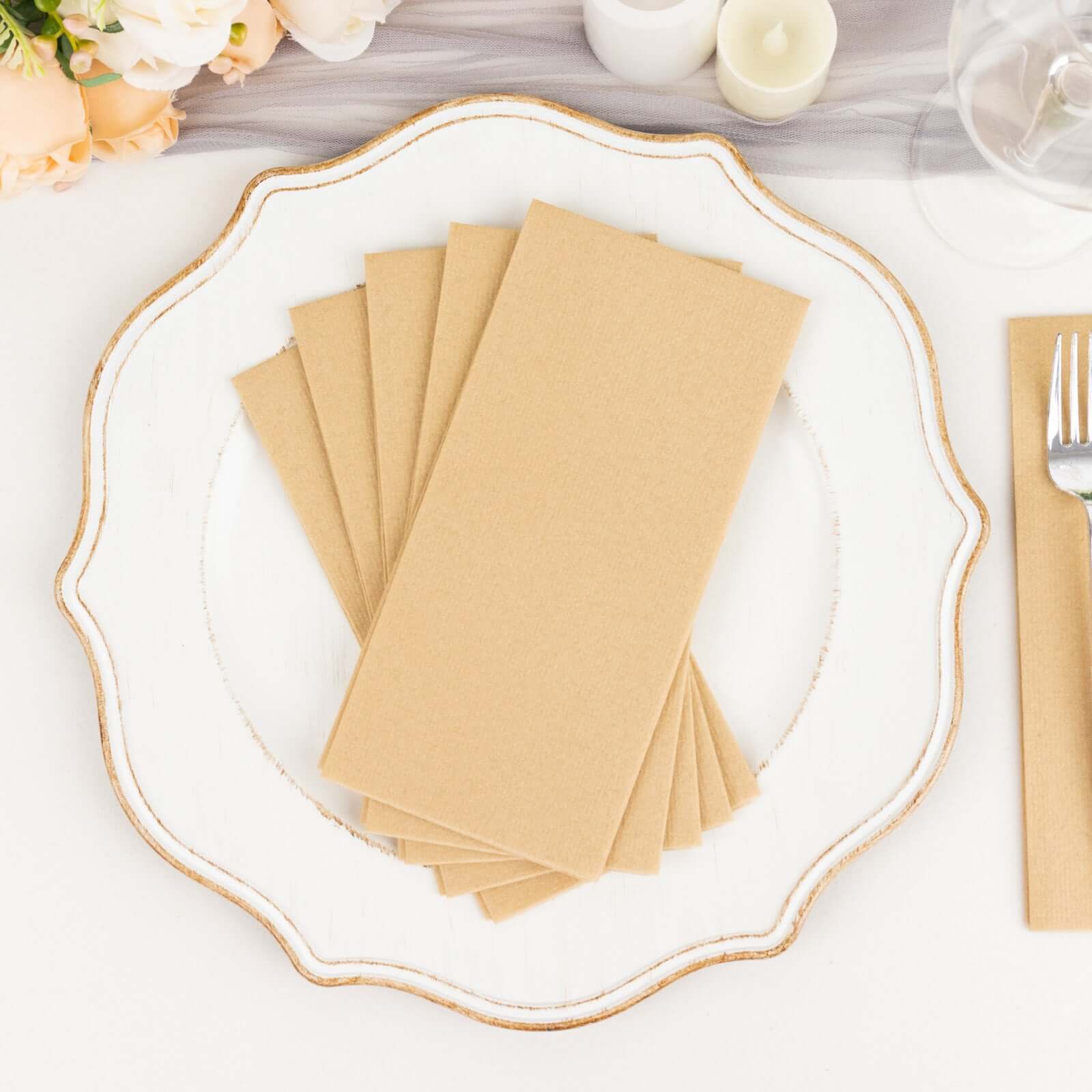 20-Pack Paper Linen-Like Napkins Natural - Disposable Hygienic Airlaid Guest Towels 8.5"x4"