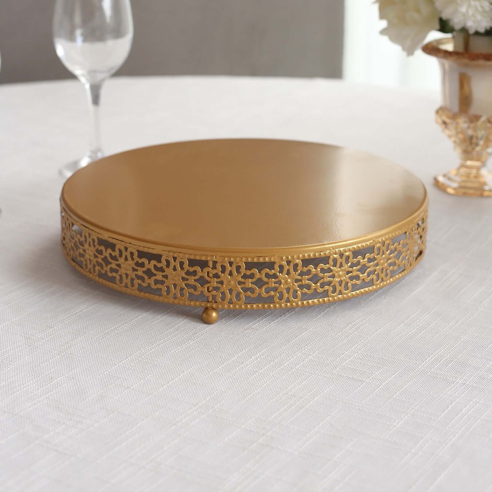 Metal Pedestal Cake Stand Fleur De Lis Round Design Gold - Cupcake Dessert Display Table Centerpiece 12"