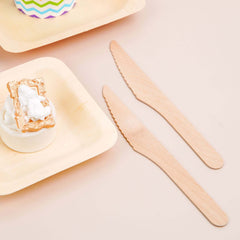 100-Pack Birchwood Knives Natural - Eco Friendly Biodegradable Wooden Utensils for Rustic Themes & Outdoor Parties 7"