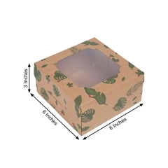 12-Pack Cardstock Cookie Boxes with Display Window - Tropical Leaf Design Disposable Treat Bakery Boxes for Donuts Cupcakes Strawberries & Pastries 6"x6"x3"