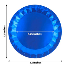 25-Pack Paper 12" Round Charger Plates in Royal Blue with Geometric Prism Design - Disposable 400GSM Serving Trays