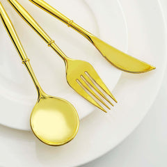 24-Pack Plastic Flatware Set in Gold - Heavy Duty Disposable Modern Silverware 8"