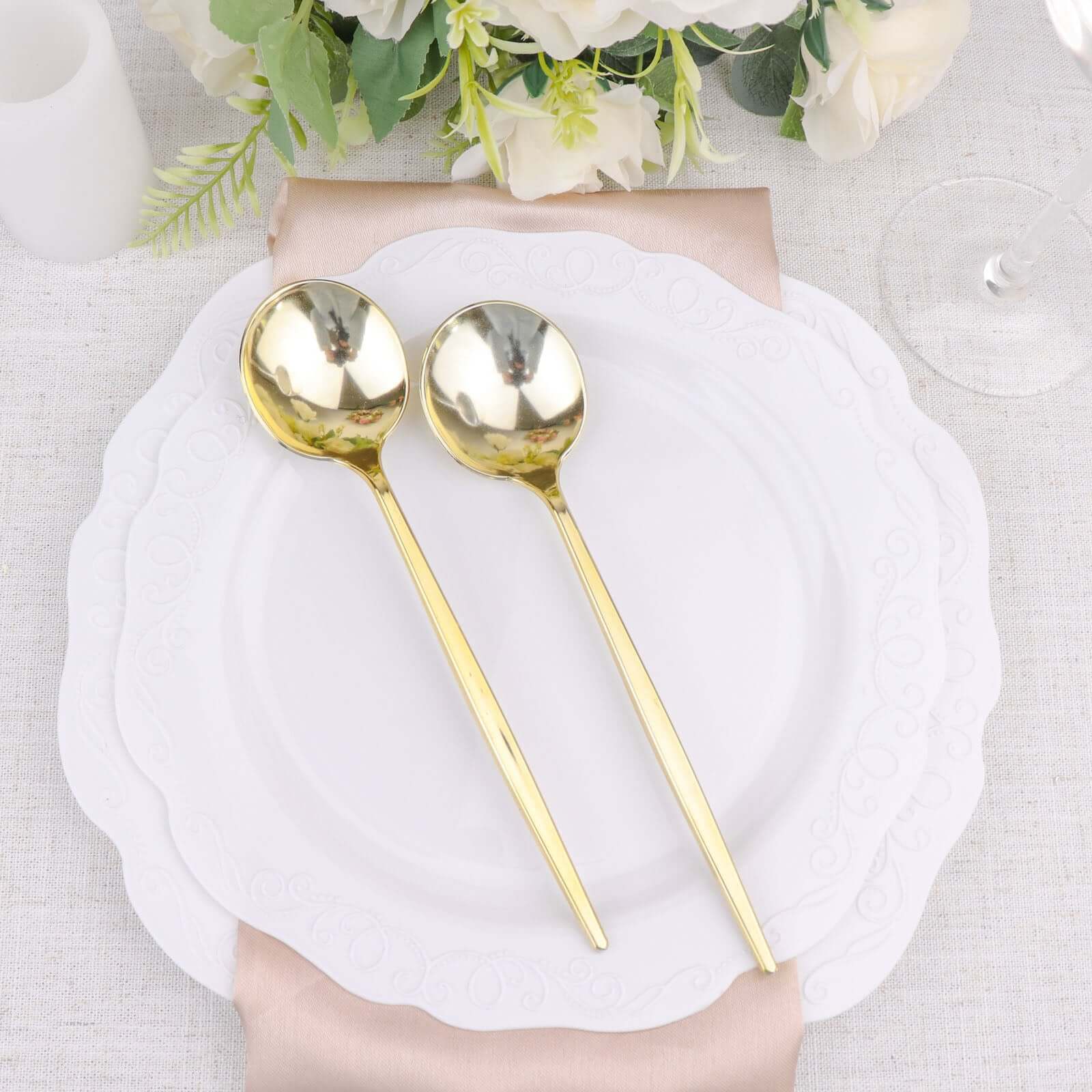 24-Pack Plastic Spoons Glossy Gold - Premium Heavy Duty Disposable Silverware 8"