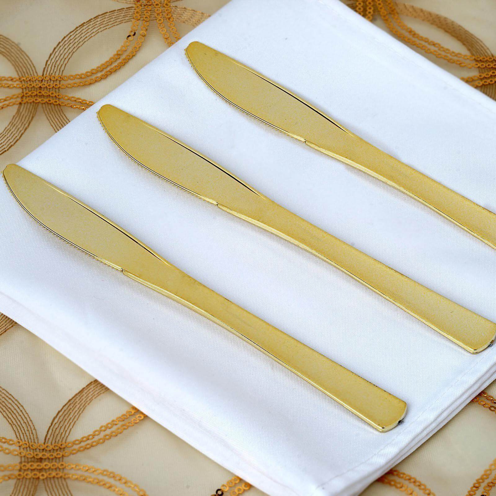 25-Pack Plastic Utensil Set Metallic Gold Classic Heavy Duty - Decorative Disposable Tableware 7", 8"