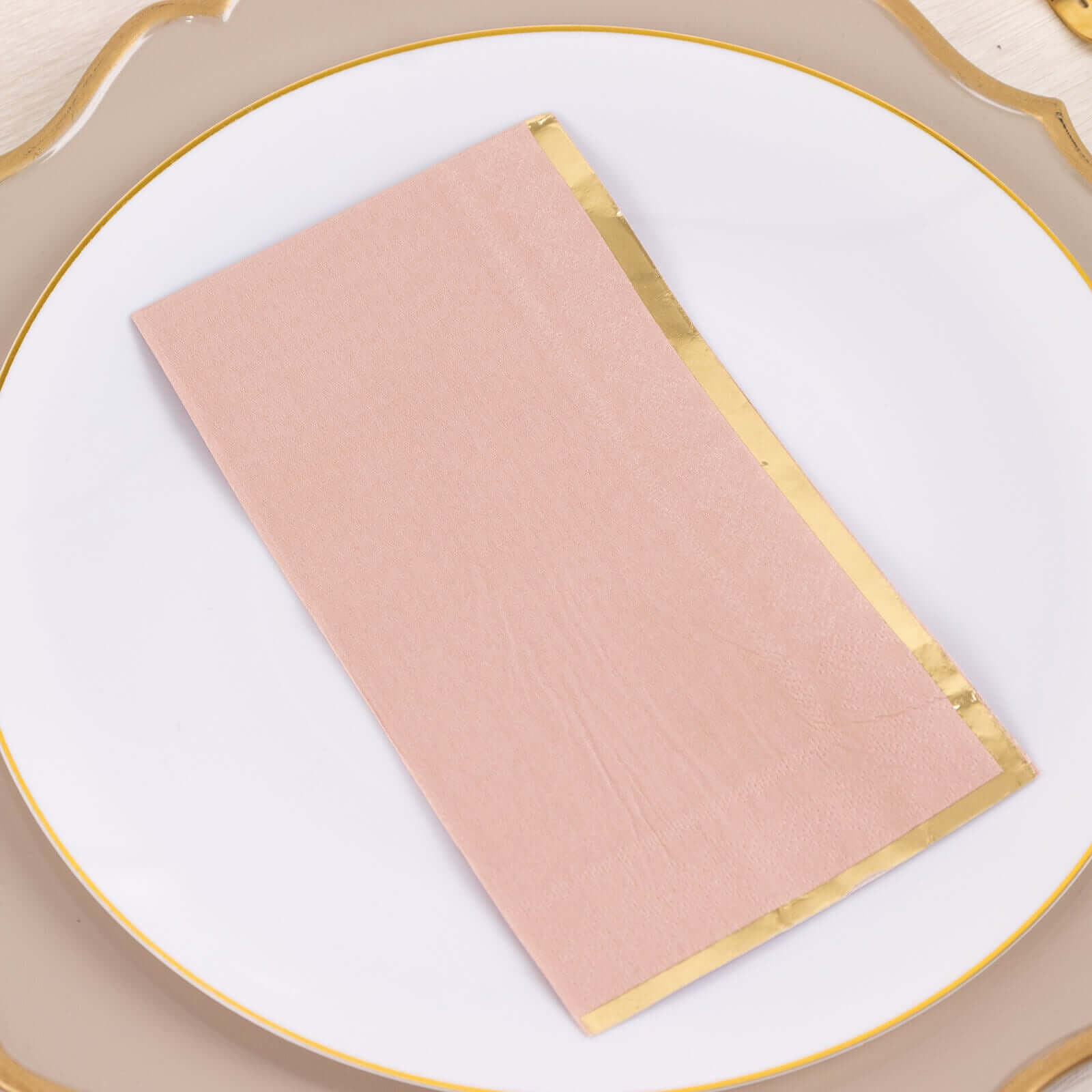 50-Pack Paper Dinner Napkins Dusty Rose with Gold Foil Edge 2 Ply - Stylish Disposable Napkins