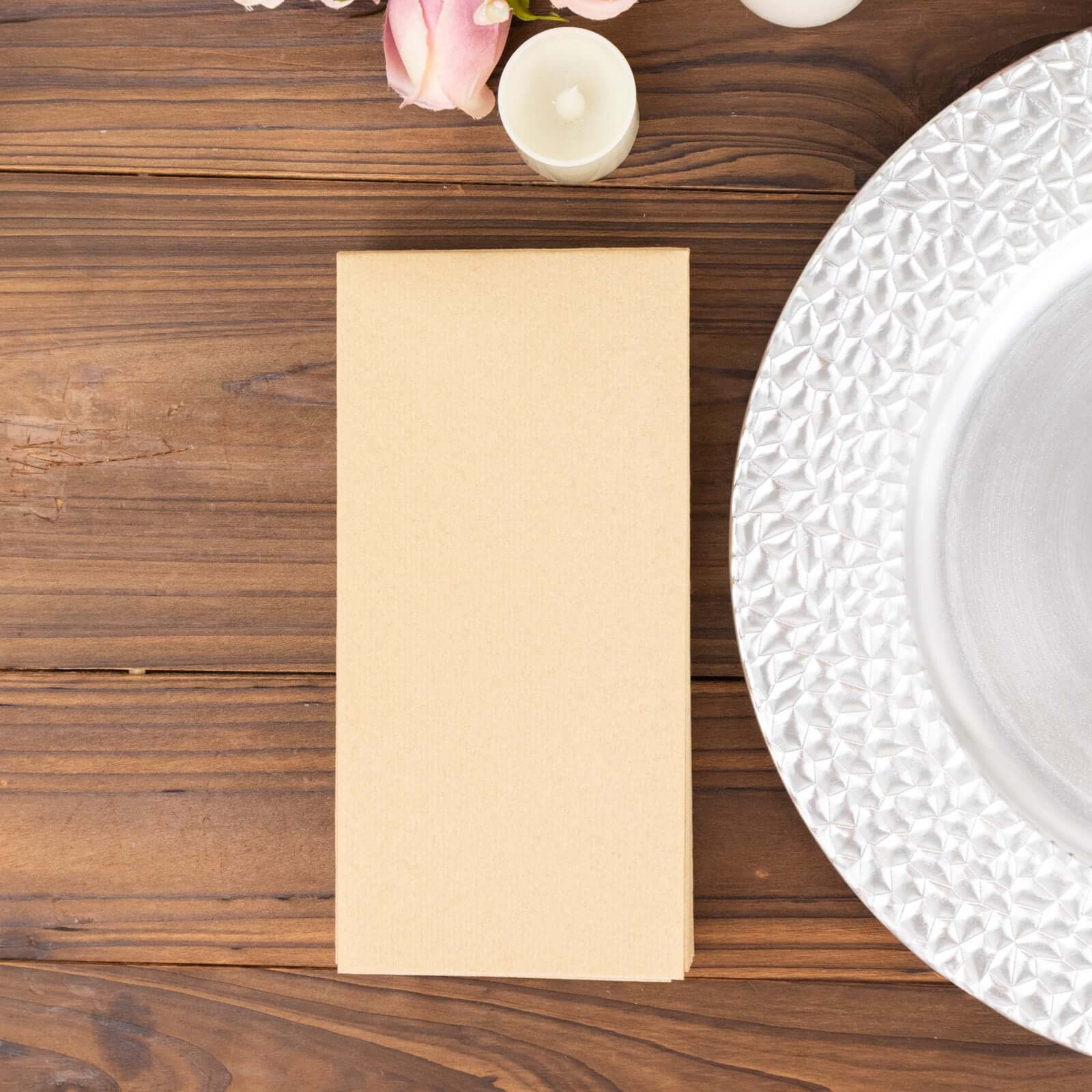 20-Pack Paper Linen-Like Napkins Natural - Disposable Hygienic Airlaid Guest Towels 8.5"x4"