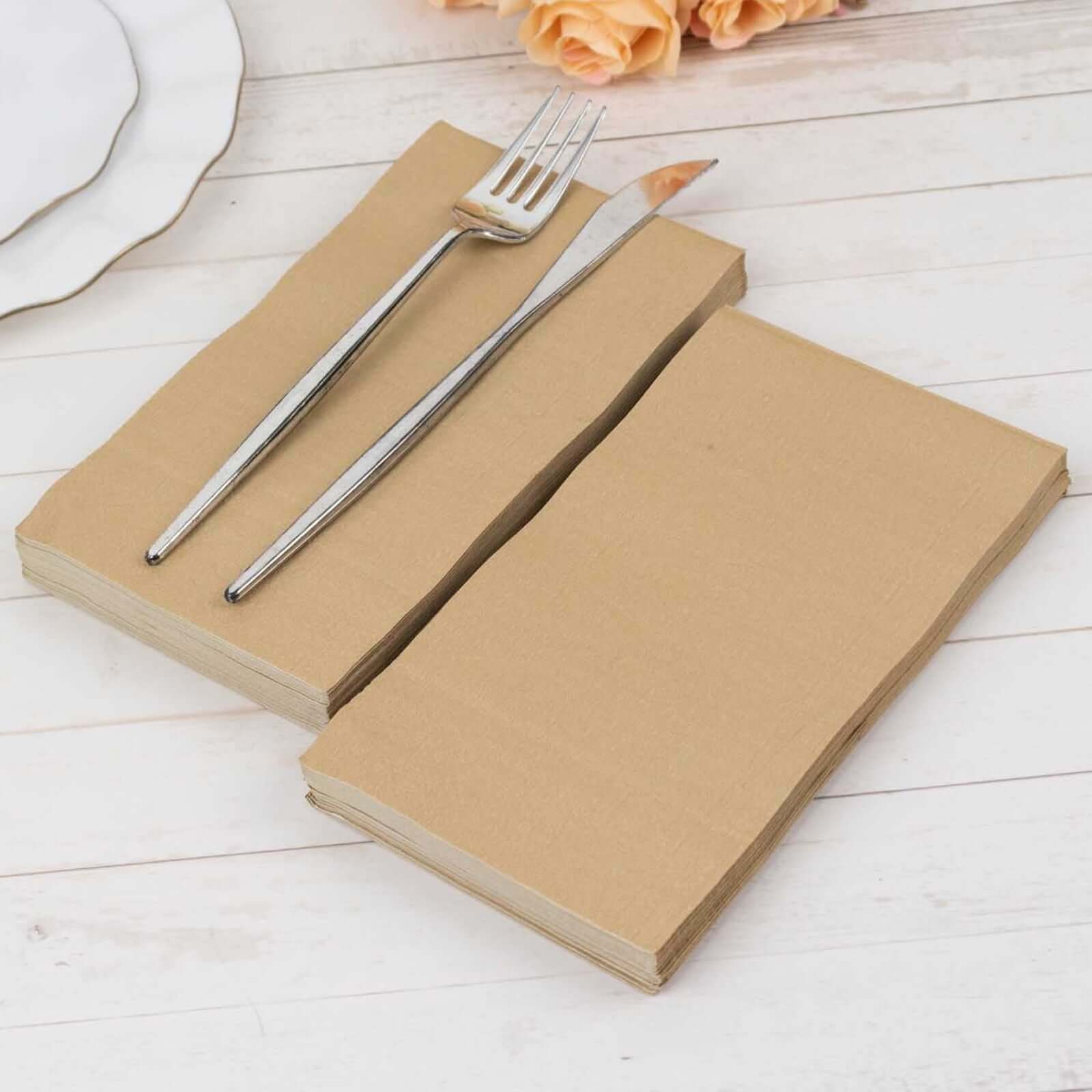 50-Pack Paper Napkins Soft Natural - Disposable 2-Ply Cocktail and Beverage Napkins for Weddings