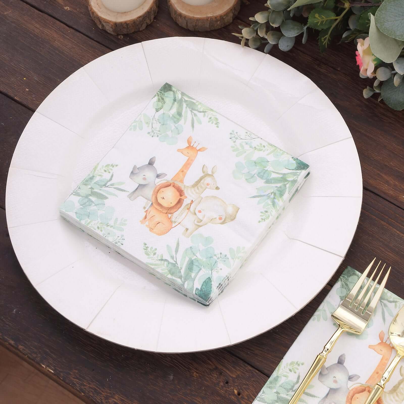 20-Pack Paper Beverage Napkins with Safari Animal Print - Jungle Theme 2 Ply Disposable Party Napkins 5"x5" 18GSM