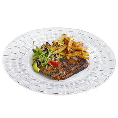 10-Pack Plastic Dinner Plates Clear Basketweave Rim - Durable Disposable Dinner Plates 10"