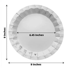 25-Pack Paper 9" Round Dinner Plates in Metallic Silver with Geometric Prism Rim - Disposable 400GSM Party Plates