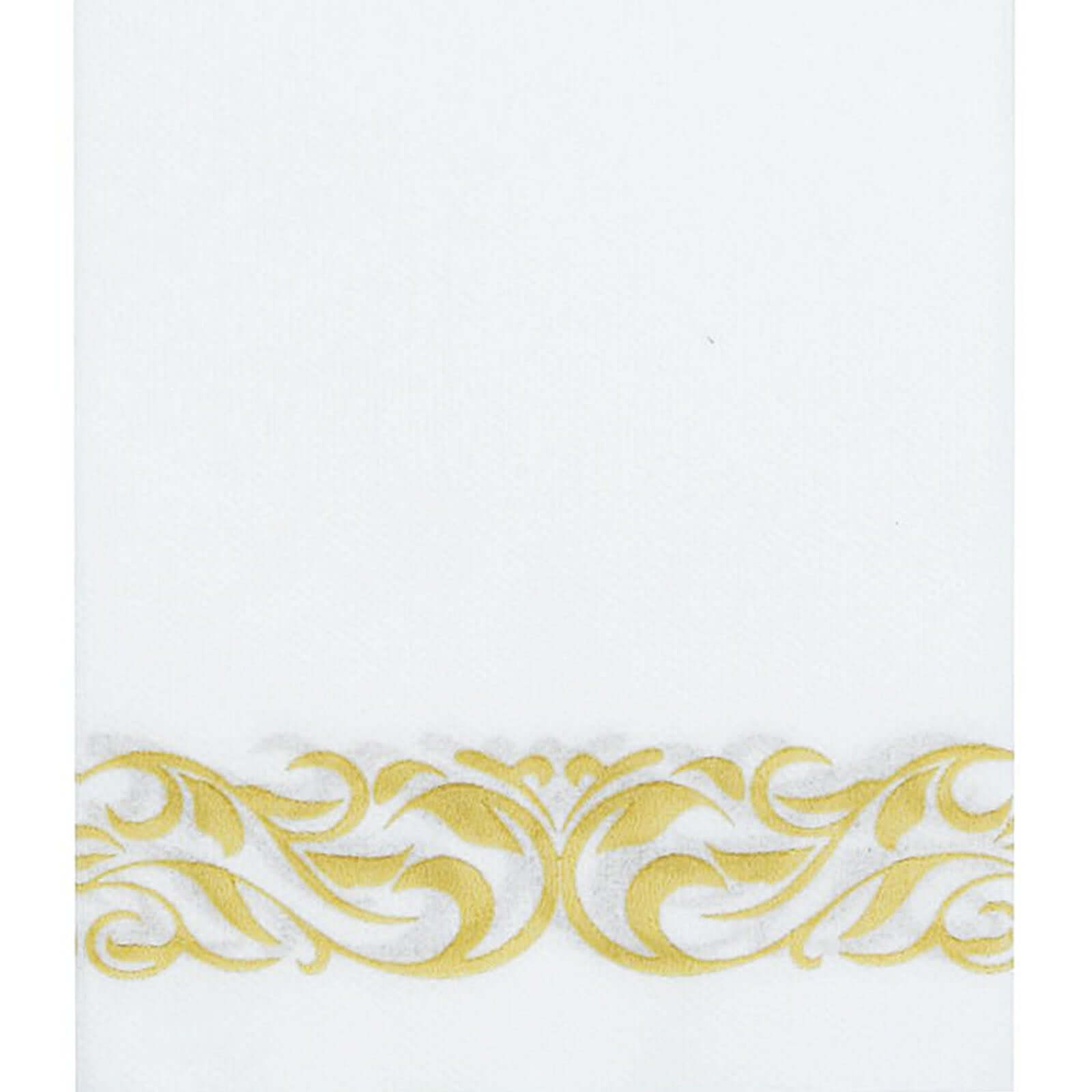 25 Pack Line-Like Paper 8"x4" Napkins White with Metallic Gold Foil Scroll Design - Soft & Absotbent Airlaid Hand Towels for Exquisite Weddings & Events