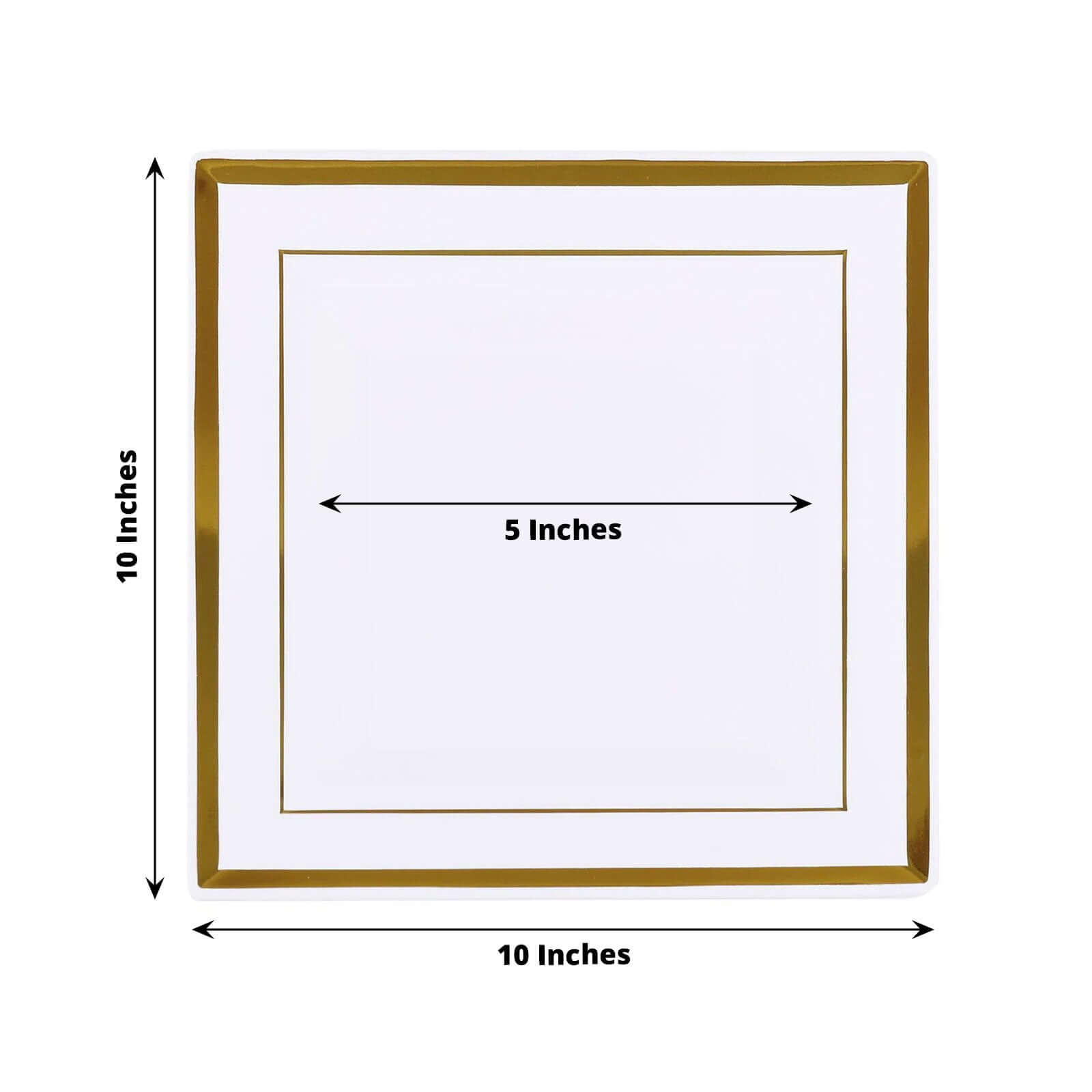 10-Pack Plastic Dinner Plates White Square with Gold Trim - Lightweight Disposable Plates for Events 10"