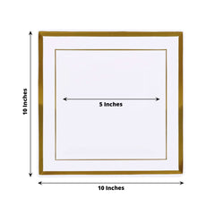 10-Pack Plastic Dinner Plates White Square with Gold Trim - Lightweight Disposable Plates for Events 10"