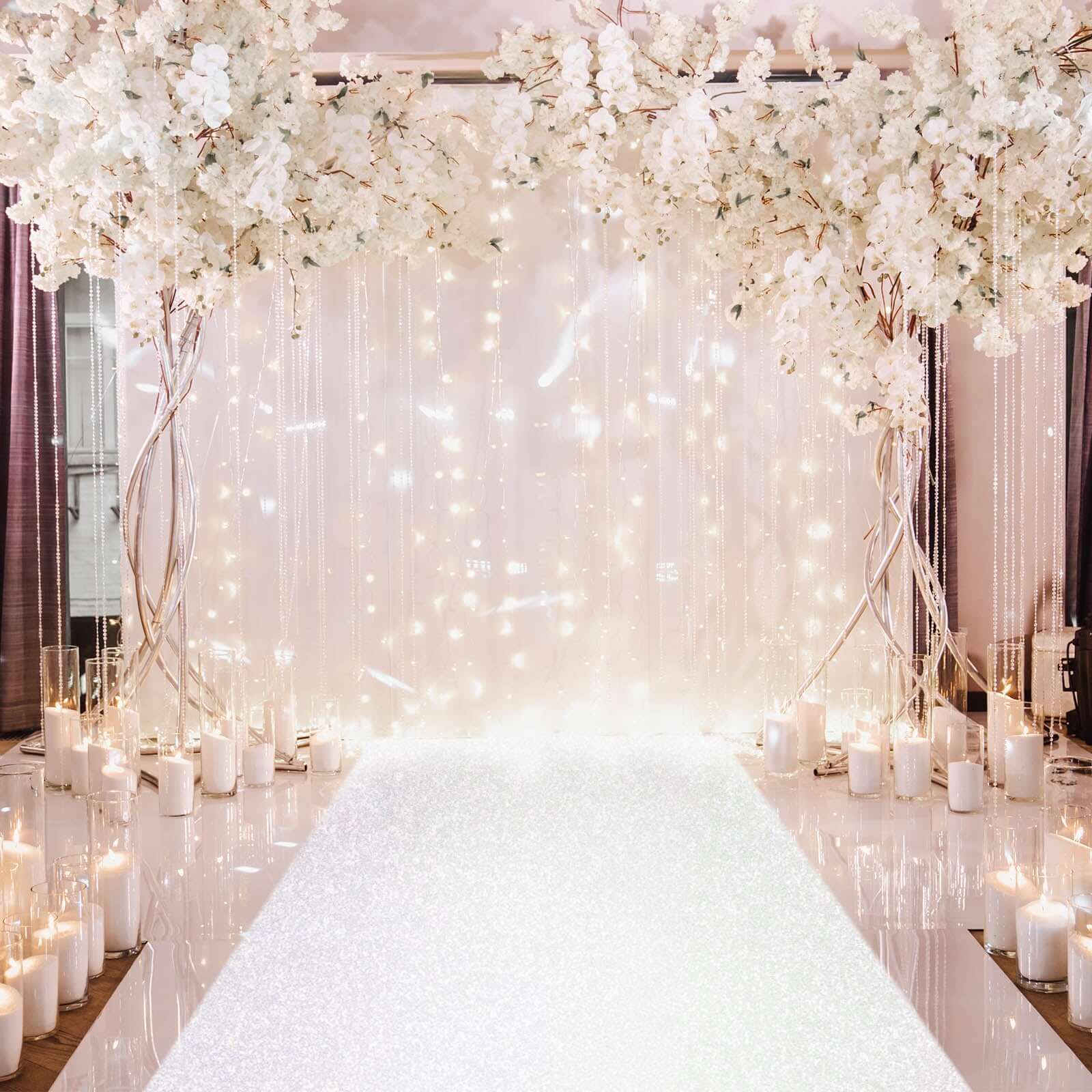 3ftx50ft White Sparkle Glitter Wedding Aisle Runner, Non-Woven Red Carpet Runner - Prom, Hollywood, Glam Parties