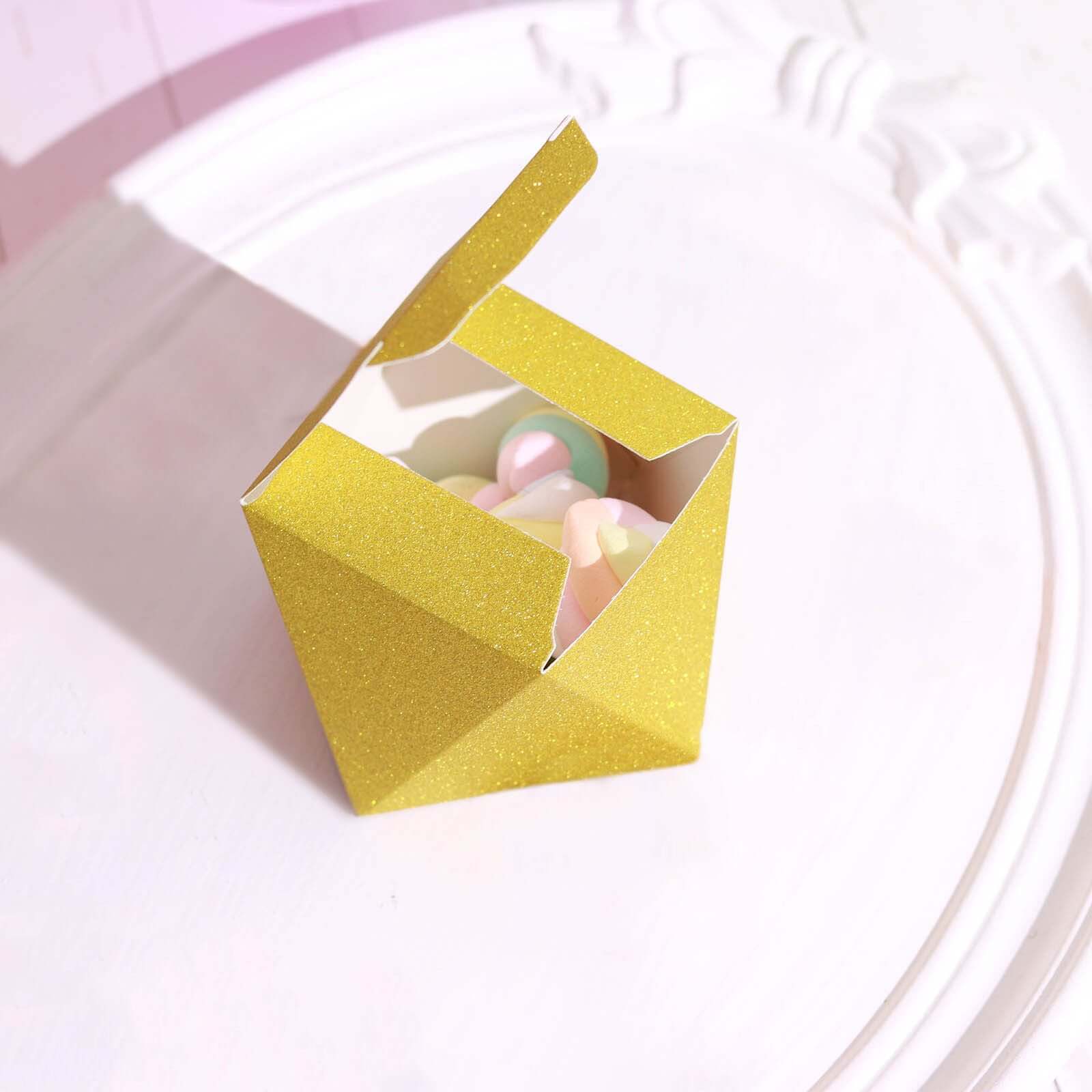 25 Pack 3"x4" DIY Gold Glittered Geometric Wedding Favor Gift Box