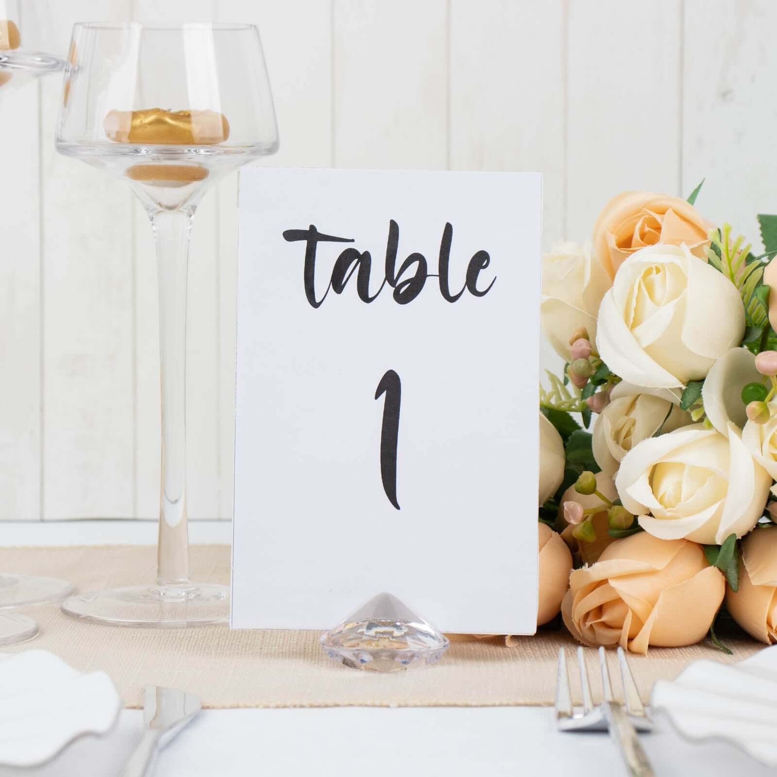 11-Pack Plastic Card Holder Stands Diamond Shaped Design Clear Crystal - Wedding Table Place Card Decorations 1.75"
