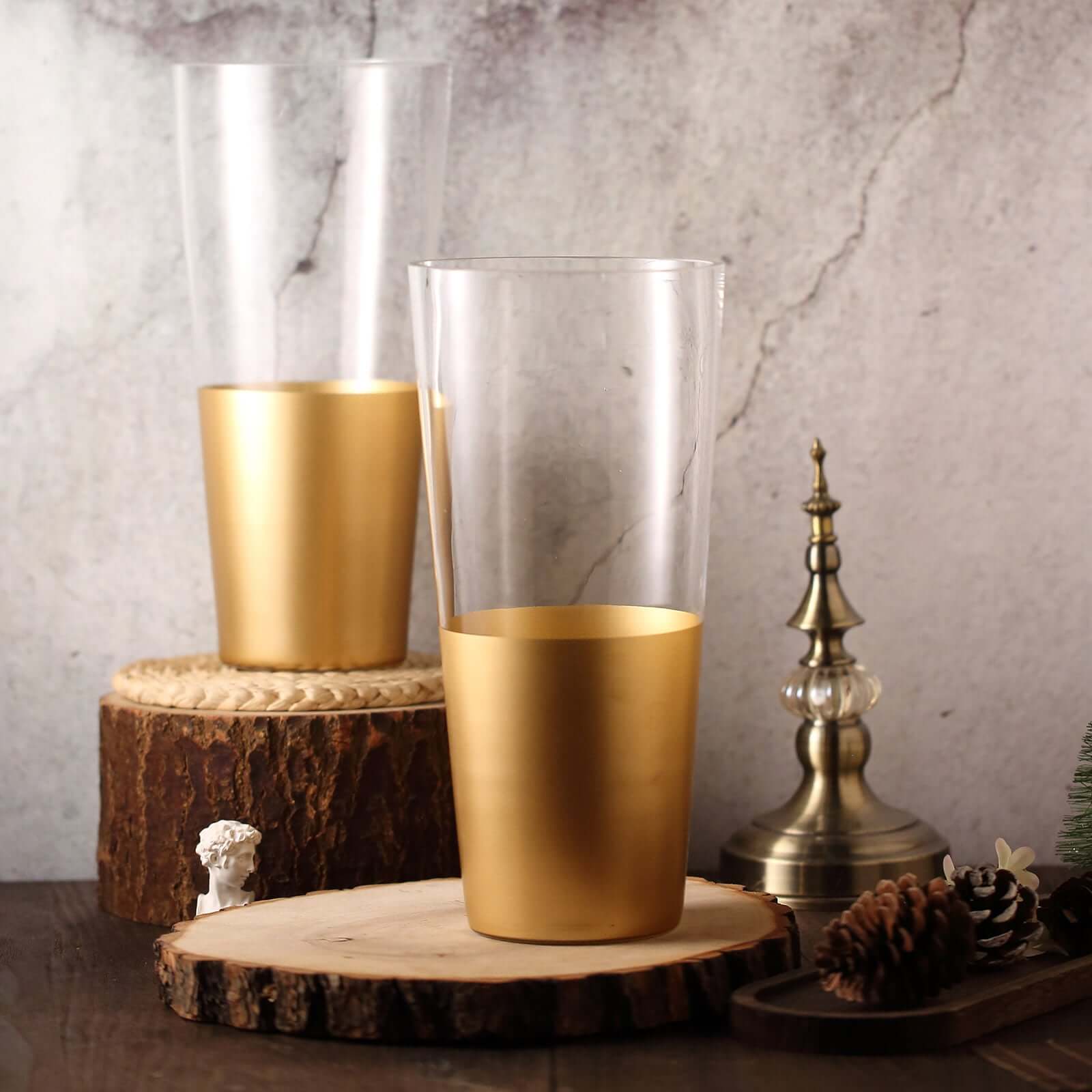 2-Pack Glass Bud Vases Cylinder Design Clear with Gold Accents - Stylish Flower Centerpieces for Events 12"