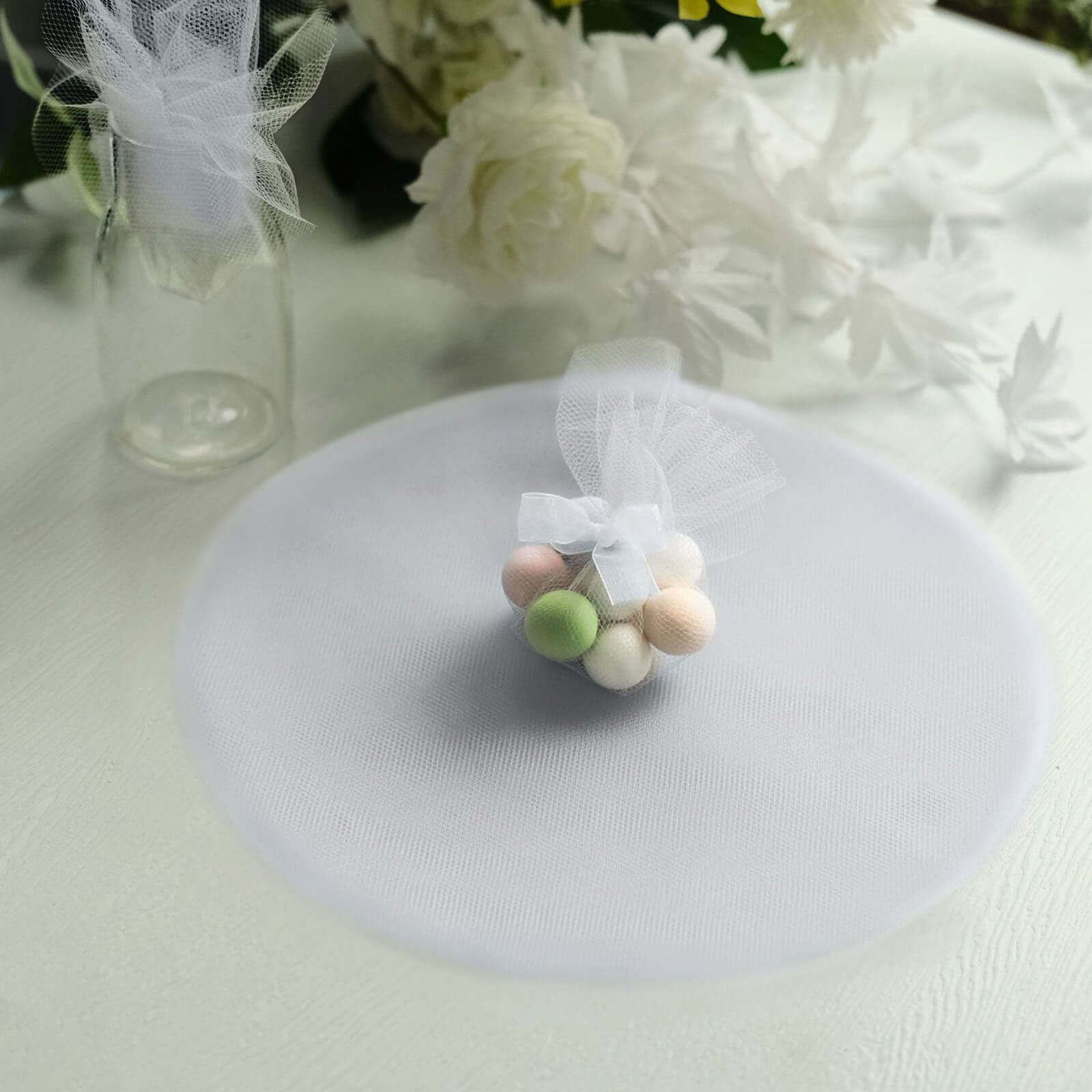 25 Pack 9" Silver Sheer Nylon Tulle Circles Favor Wrap, DIY Craft Fabric