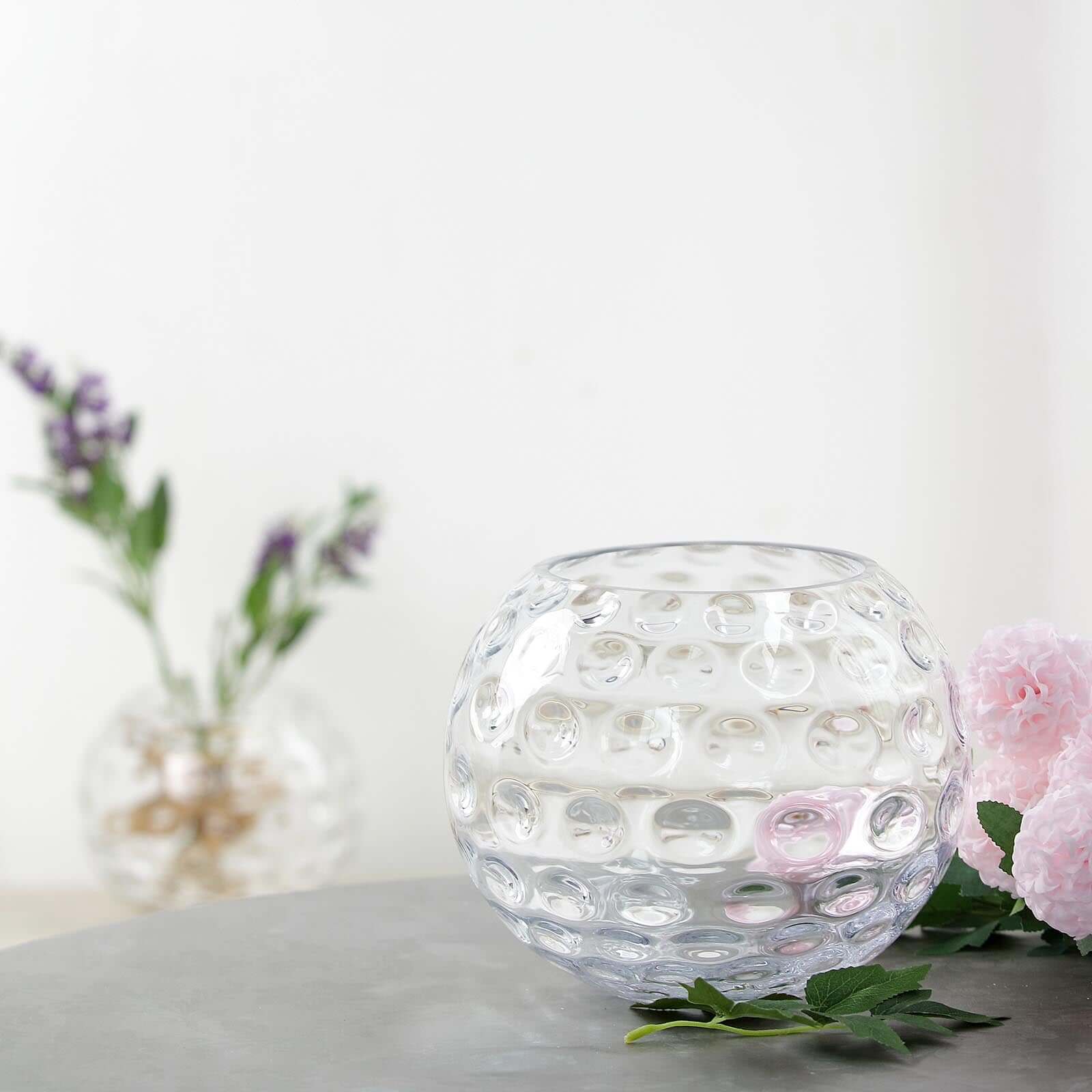 2-Pack Glass Bubble Vases Sphere Hobnail Design Clear Round - Decorative Votive Tealight Wedding Centerpieces 8"
