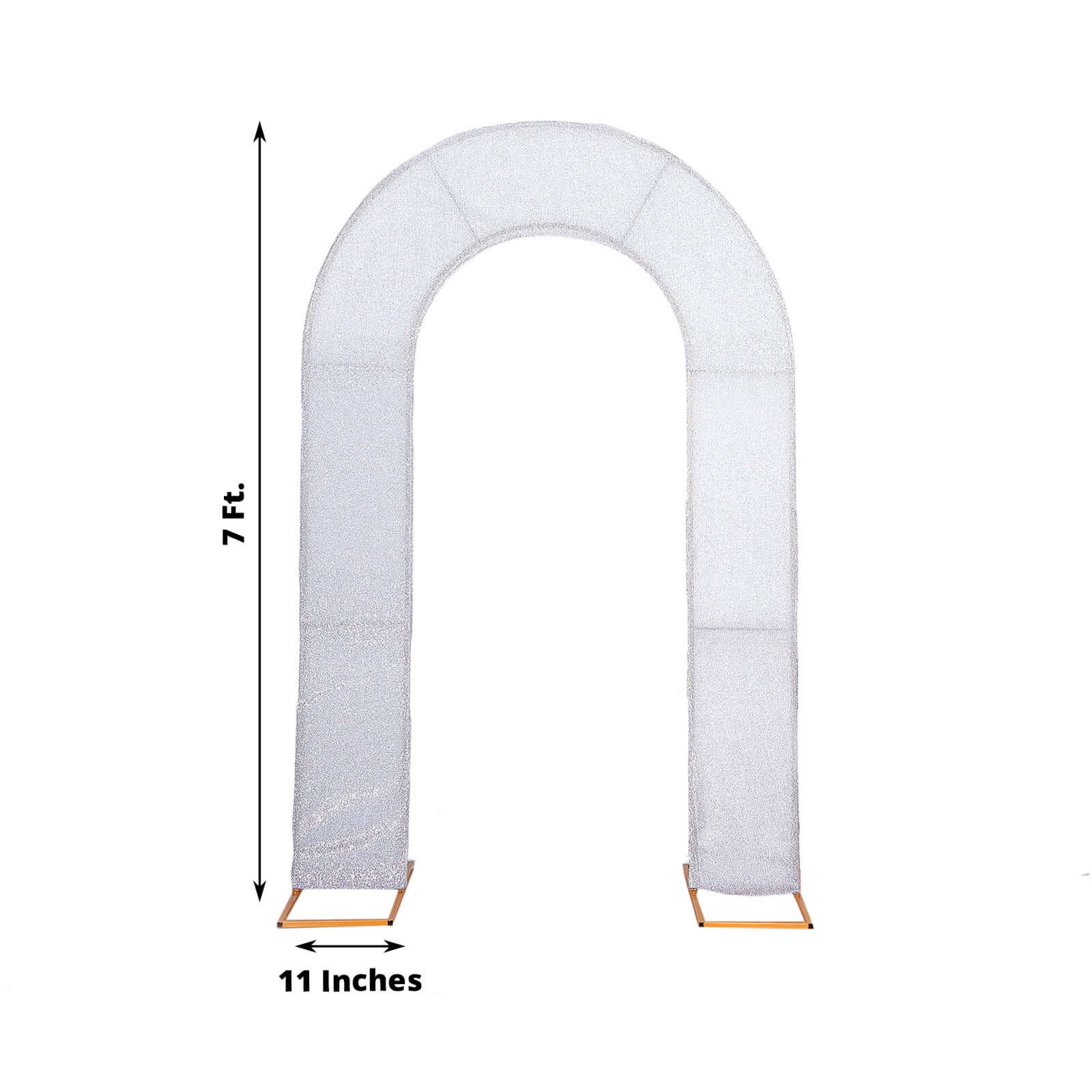 8ft Silver Spandex Fitted U-Shaped Wedding Arch Cover With Shimmer Tinsel Finish, Double-Sided Open Arch Backdrop Slipcover