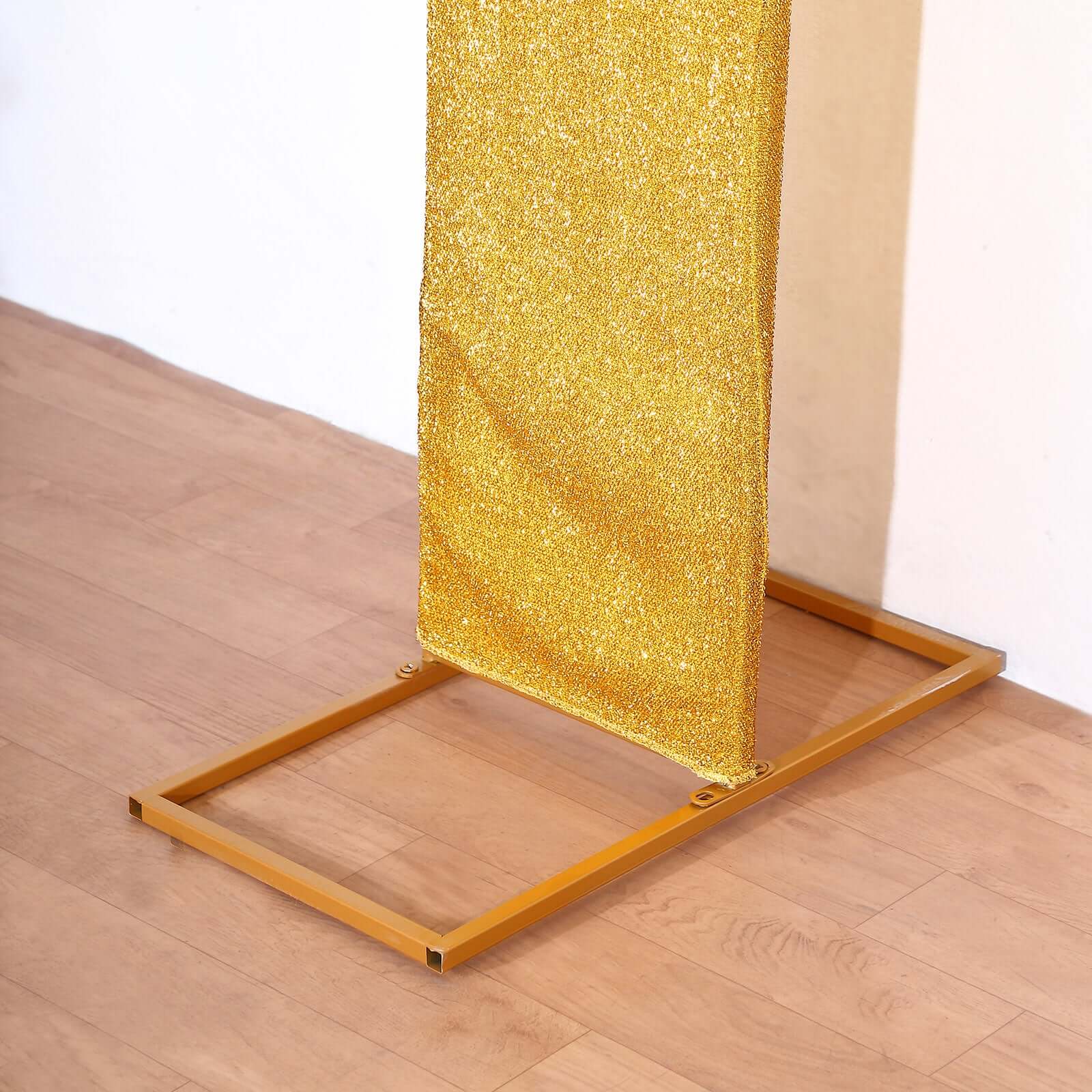 8ft Gold Spandex Fitted U-Shaped Wedding Arch Cover With Shimmer Tinsel Finish, Double-Sided Open Arch Backdrop Slipcover