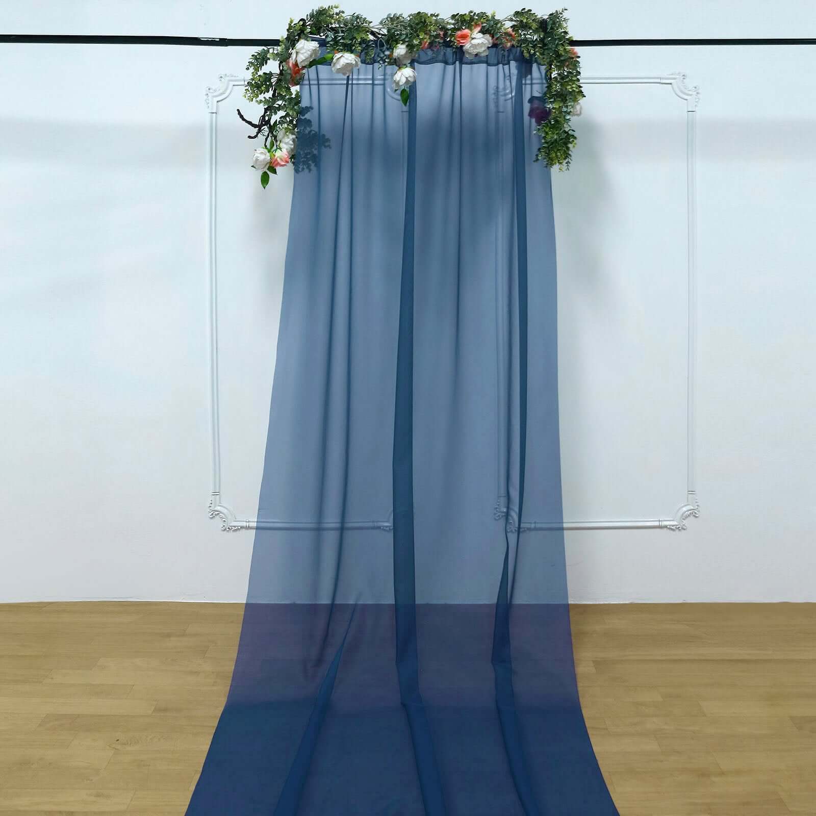 5ftx14ft Premium Navy Blue Chiffon Curtain Panel, Durable Flame Resistant Backdrop Ceiling Drapery With Rod Pocket