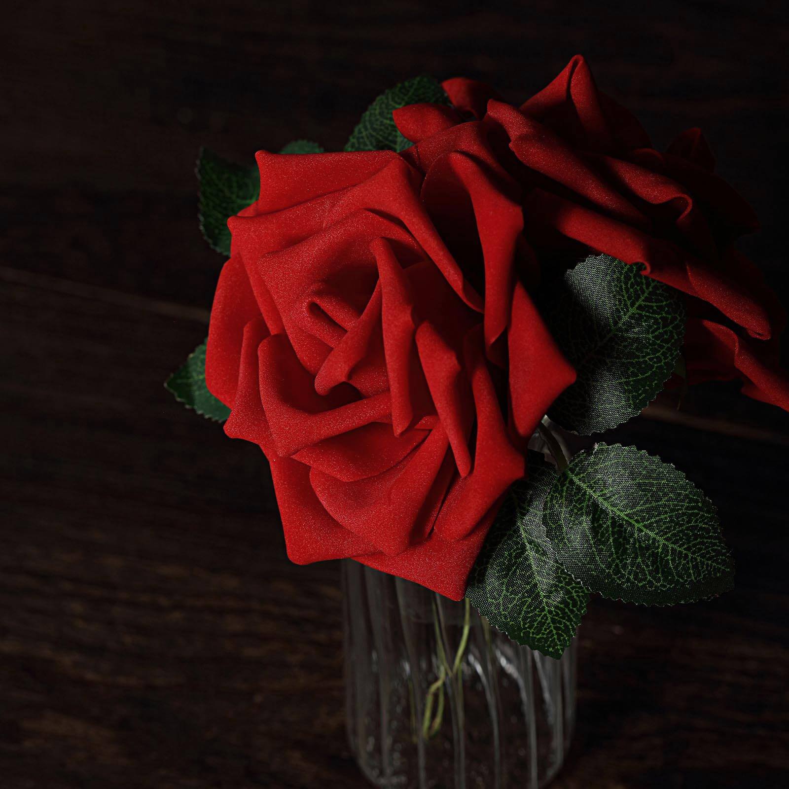 24 Roses 5" Red Artificial Foam Flowers With Stem Wire and Leaves