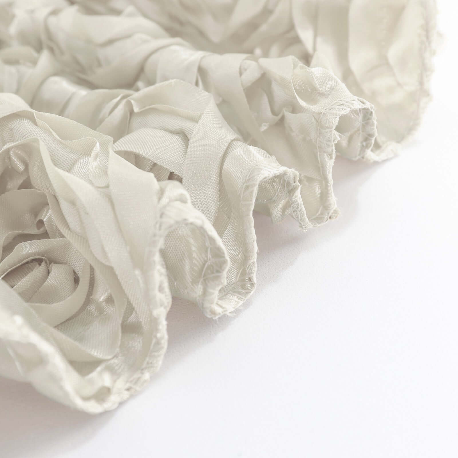 Satin 90"x132" Rectangle Tablecloth Ivory - Grandiose 3D Rosette Seamless Table Cover