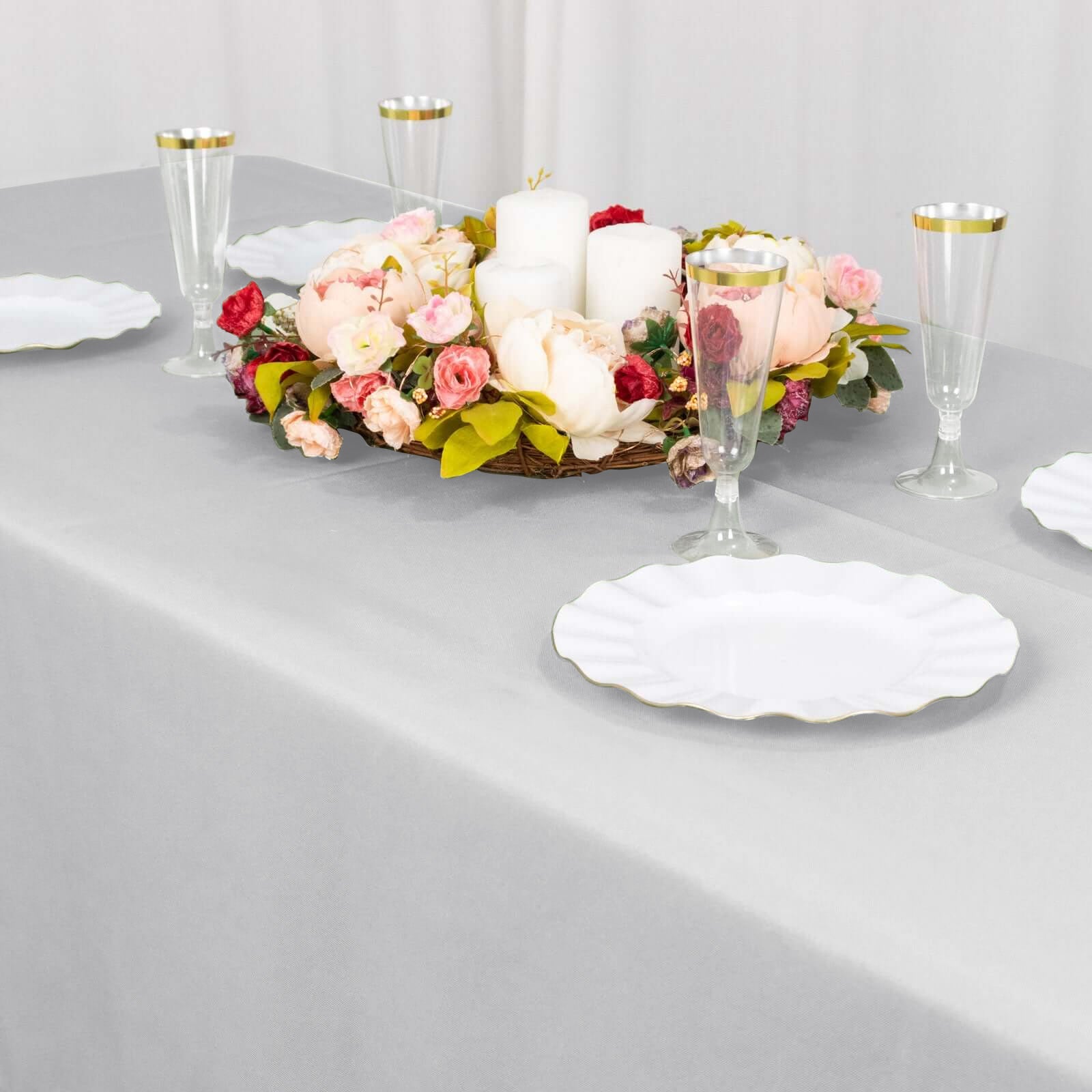 Premium Polyester 60"x102" Rectangle Tablecloth Silver - Durable 220GSM Wrinkle-Resistant Table Cover